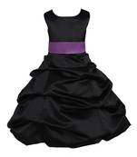 Black Plain Satin Kids Frocks