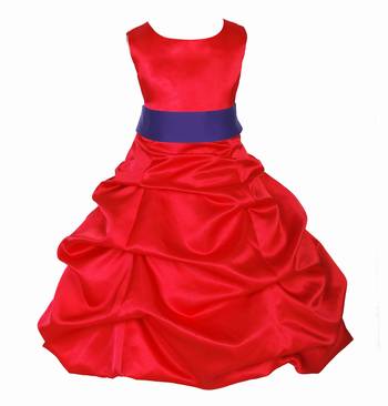 Red Plain Satin Kids Frocks 1