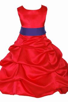 Red Plain Satin Kids Frocks