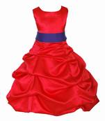 Red Plain Satin Kids Frocks