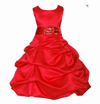 Red Plain Satin Kids Frocks 1