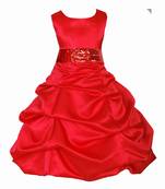 Red Plain Satin Kids Frocks
