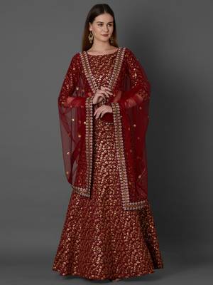Maroon embroidered art silk unstitched lehenga 1