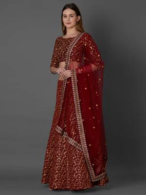 Maroon embroidered art silk unstitched lehenga 2