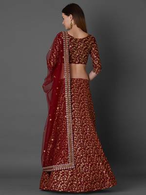 Maroon embroidered art silk unstitched lehenga 3