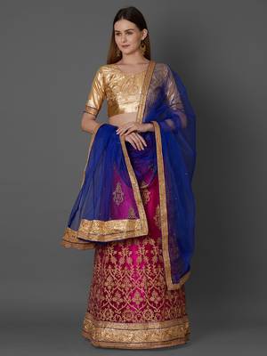 Pink embroidered art silk unstitched lehenga 1