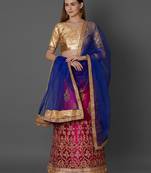 Pink embroidered art silk unstitched lehenga