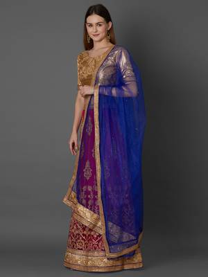 Pink embroidered art silk unstitched lehenga 2