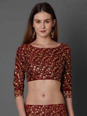 Maroon embroidered art silk unstitched lehenga 4