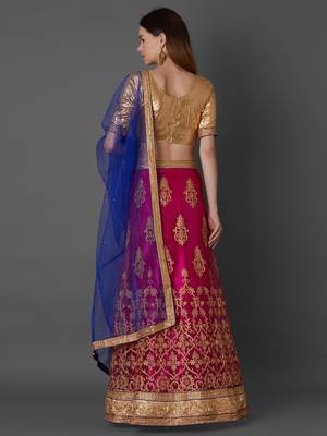 Pink embroidered art silk unstitched lehenga 3