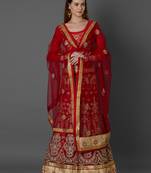 Red embroidered art silk unstitched lehenga