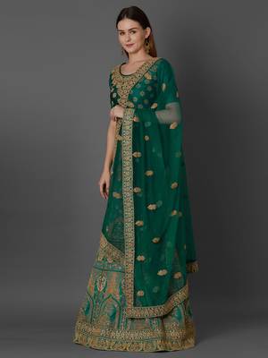 Green embroidered art silk unstitched lehenga 3