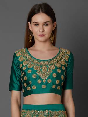 Green embroidered art silk unstitched lehenga 4