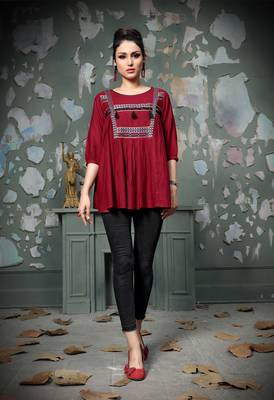 Maroon Embroidered Rayon Kurtas-And-Kurtis 1
