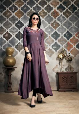 Purple Embroidered Viscose Kurtas-And-Kurtis 1