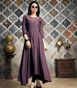 Purple Embroidered Viscose Kurtas-And-Kurtis