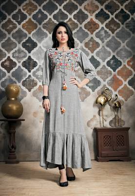 Grey embroidered viscose kurtas-and-kurtis 1