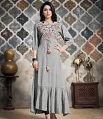 Grey embroidered viscose kurtas-and-kurtis