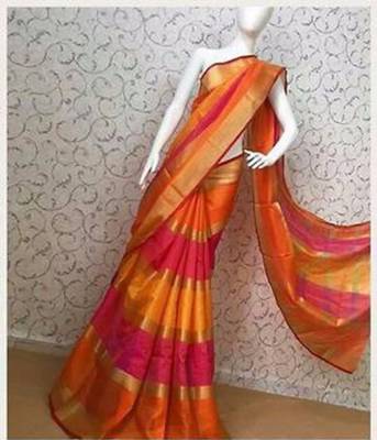 Multicolor printed art silk saree with blouse 1