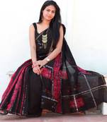 Black hand woven chanderi saree with blouse