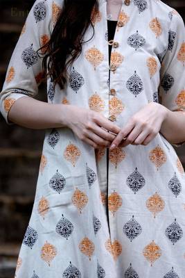 Black & Off White Jacket Style A Line Kurta 2