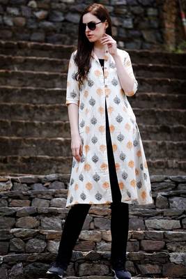Black & Off White Jacket Style A Line Kurta 3