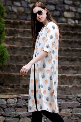 Black & Off White Jacket Style A Line Kurta 4