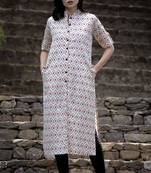 Off White Geometric Print Straight Kurta