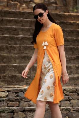 Orange Kurta With Floral Panel 1