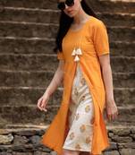 Orange Kurta With Floral Panel