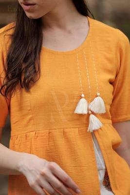 Orange Kurta With Floral Panel 3