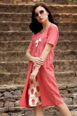 Coral Kurta With Floral Panel 1