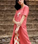 Coral Kurta With Floral Panel