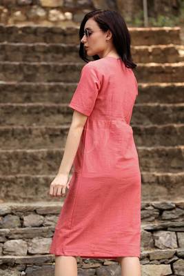 Coral Kurta With Floral Panel 2