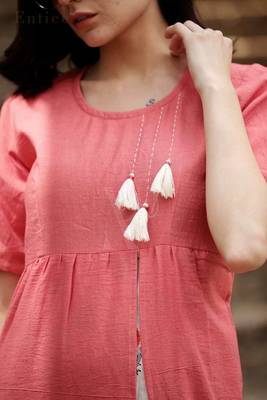 Coral Kurta With Floral Panel 3