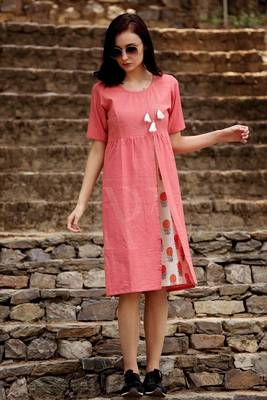 Coral Kurta With Floral Panel 4
