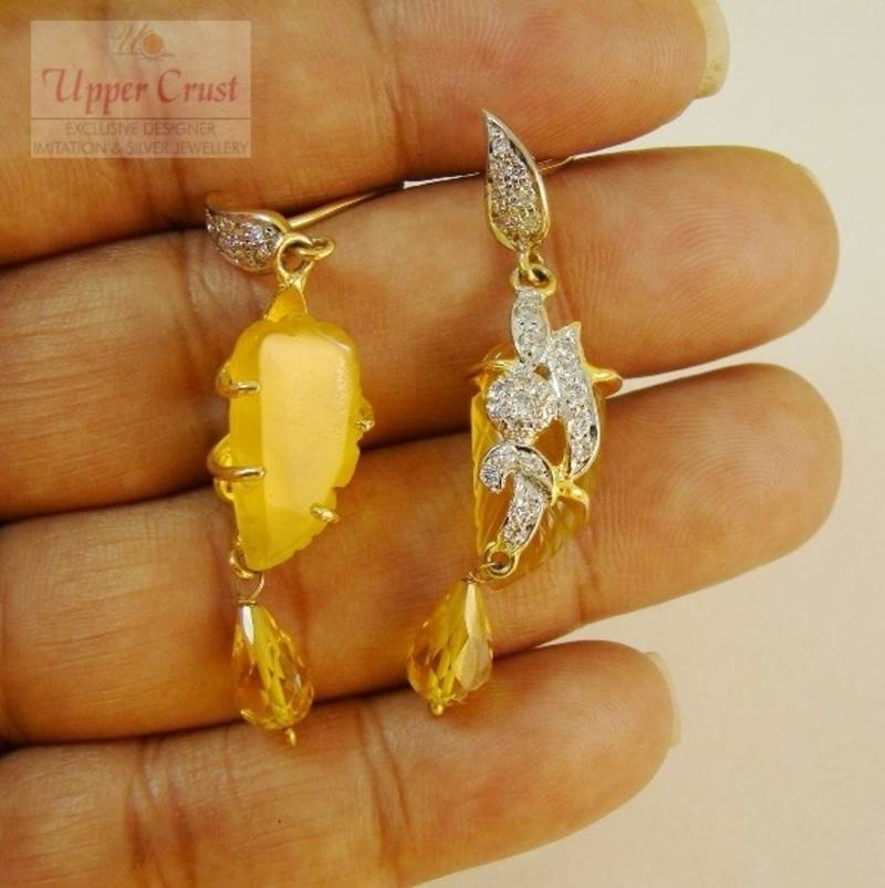 Deep Yellow Carved CZ Pendant Earring Jewellery