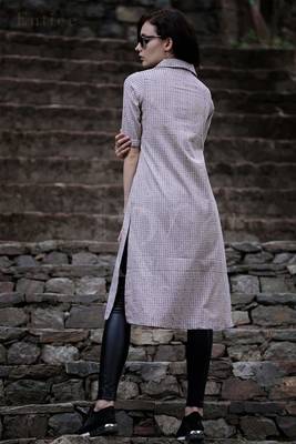 Vintage Pink Checkered Kurta 2