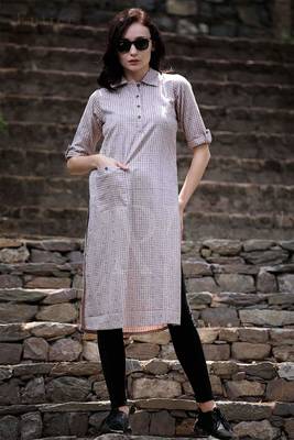 Vintage Pink Checkered Kurta 4