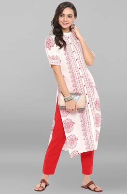 Janasya White printed cotton ethnic kurti with narrow pant 2