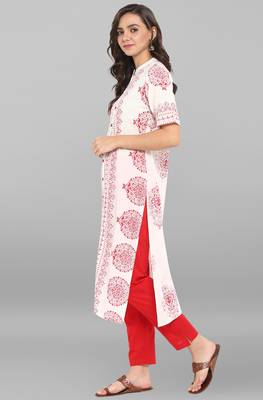 Janasya White printed cotton ethnic kurti with narrow pant 3