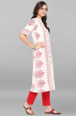 Janasya White printed cotton ethnic kurti with narrow pant 4
