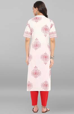 Janasya White printed cotton ethnic kurti with narrow pant 5