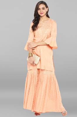 Janasya Peach printed rayon ethnic kurti with sharara 2