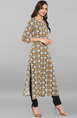 Janasya Multicolor printed cotton ethnic kurti with narrow pant 4