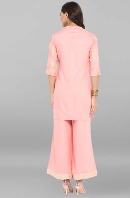 Janasya Pink printed rayon ethnic kurti with palazzo 5