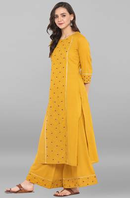 Mustard embroidered cotton ethnic kurti with palazzo 3