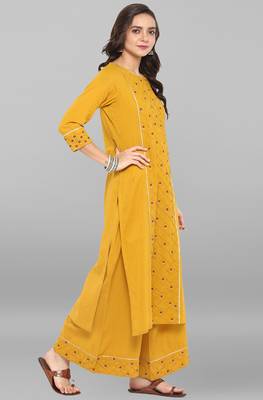 Mustard embroidered cotton ethnic kurti with palazzo 4