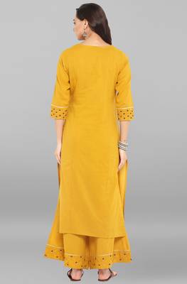 Mustard embroidered cotton ethnic kurti with palazzo 5