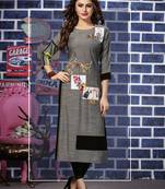 Grey Embroidered Rayon Embroidered Kurtis